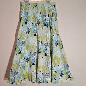 Floral Stiletto Cotton/Spandex Blend A-Line Skirt